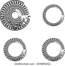 Tire track brush seamless border circle set
