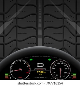 Tire track and car front panel