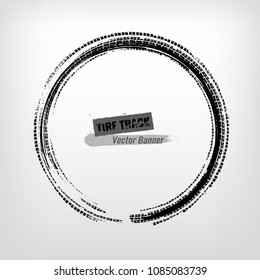 Tire track circle grunge frame. Digital vector illustration. Automotive background element useful for poster, print, flyer, book, booklet, brochure and leaflet design. Editable graphic image