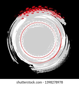 Tire track circle grunge frame. Digital vector illustration. Automotive background element useful for poster, print, flyer, book, booklet, brochure and leaflet design. 