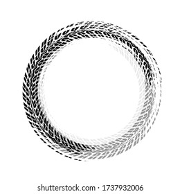 Tire track circle grunge frame. Digital vector illustration. Automotive background element useful for poster, print, flyer, booklet, brochure and leaflet design. Editable image in monochrome colors.