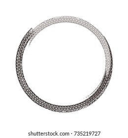 Tire track circle grunge frame. Vector background element useful for poster, print, flyer, booklet, brochure and leaflet design. Editable graphic image in brown color isolated on white background.