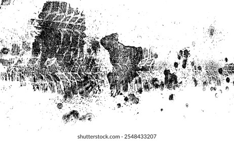 Rastreamento de pneus de lama. Trilha de sujeira do protetor da roda do carro. Silhueta da marca do pneu. Textura de sobreposição de grunge. Padrão preto abstrato. Ilustração vetorial, EPS 10.