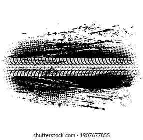 Tire Track Of Offroad Car Or Bike Wheel Vector Design. Grunge Mark Or Trail With Tyre Tread Pattern And Road Dirt Spots, Off Road Vehicle, Trucks And Motorcycle Trace, Race Sport And Rully Themes