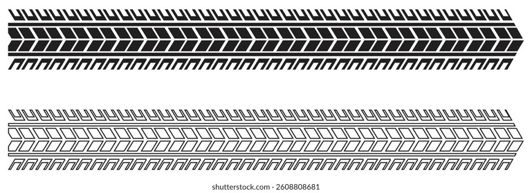 Tire Track Pattern Design Black and White. Isolated On Transparent Background.