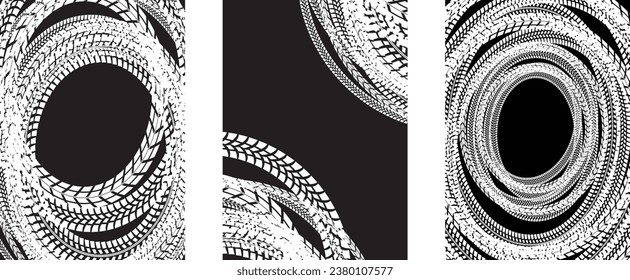 Tire track pattern. Grange tread marks .Grunge textured vector car tread . Car trails pattern texture. Tyre track  texture. Wheel tire tread track background