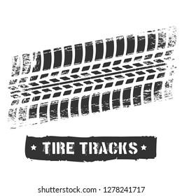 Tire Track Print. Car Or Motorcycle Tread Design, Dirty Road Rubber Motocross Bike Printed Texture, Racing Tread Dirt On Background, Vector Illustration