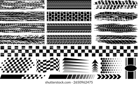 Tire Track and Racing Elements Set – Grunge Vector Pattern for Motorsport Design