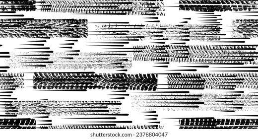 Patrón sin fisuras de la pista de neumáticos. Marcas de banda ancha Trayectoria texturada de vehículos vectores y líneas rápidas . Traza un patrón interminable con líneas de velocidad. Tiro de la vía sin fisuras de la textura. Fondo de la pista de la banda de rodadura de los neumáticos de ruedas