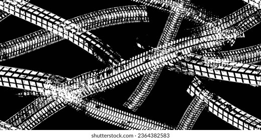 Tire track seamless pattern texture. Grange shapes .Grunge textured . Vector car thread .Screen print endless pattern texture