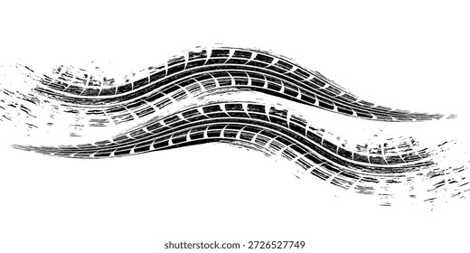 Vector de la silueta de la Pista del neumático Icono blanco y negro de alta calidad.