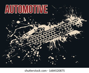 Tire track with splashes, vector illustration.