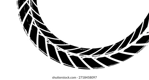 Pista de neumáticos. Marca de neumático de coche, bicicleta, motocicleta con efecto grunge sobre fondo blanco. Huella de la rueda, elemento de carretera, patrón de protector de goma sucia. 
