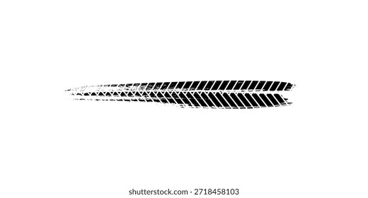 Trilha do pneu. Marca de pneu de carro, bicicleta, motocicleta com efeito grunge sobre fundo branco. Pegada de roda, elemento de estrada, padrão de protetor de borracha suja. Ilustração vetorial realista.
