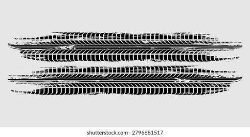 tire track various vector silhouette grunge texture element brush white background