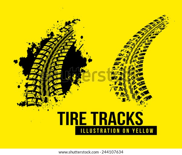 Tire track\
vector background on yellow\
background