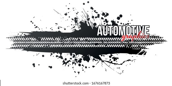 Tire track, vector illustration, grunge. Text of course separated.