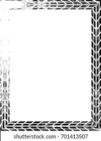 Tire Track Vector rectangular Border Frame . Distressed Overlay Grunge Design .  Bike thread silhouette . Geometric rectangle shape
