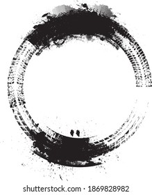 Tire Track Vector Round Border Frame . 