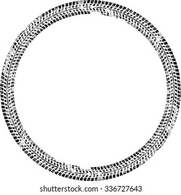 Tire Track Vector Round Border Frame . Distressed Overlay Grunge Design 