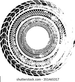 Tire Track Vector Round Border Frame . Distressed Overlay Grunge Design