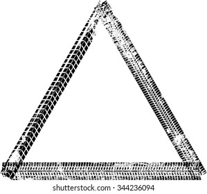 Tire Track Vector Triangle Border Frame .  Geometry Shape . Distressed Overlay Grunge Design element