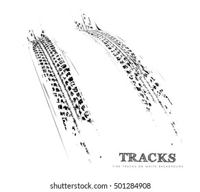 Tire tracks background in black and white style. Vector illustration.