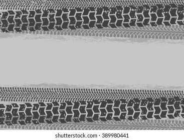 Tire tracks background in grunge style, gray colors