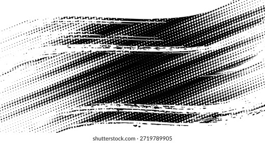 Tire tracks background for rally, drift, motocross, off-road and other auto and motorsport. Black tire marks on a white background with a worn effect and splashes of dirt..	
