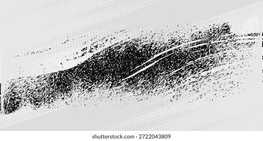 Tire tracks background for rally, drift, motocross, off-road and other auto and motorsport. Black tire marks on a white background with a worn effect and splashes of dirt..