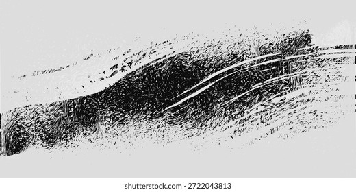 Tire tracks background for rally, drift, motocross, off-road and other auto and motorsport. Black tire marks on a white background with a worn effect and splashes of dirt..