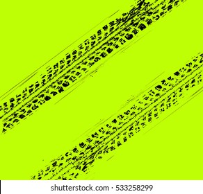 Tire tracks background. Vector illustration on green