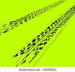 Tire tracks background. Vector illustration on green