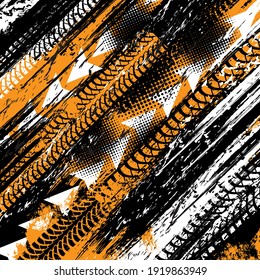 Tire Tracks, Bike Wheels Or Motorcycle Trail Prints On Road, Vector Truck Halftone Background. Motocross Tire Tracks On Mud Or Grunge Dirt, Rally Race Speed Scratches, Tyre Dirty Rubber Tread Traction