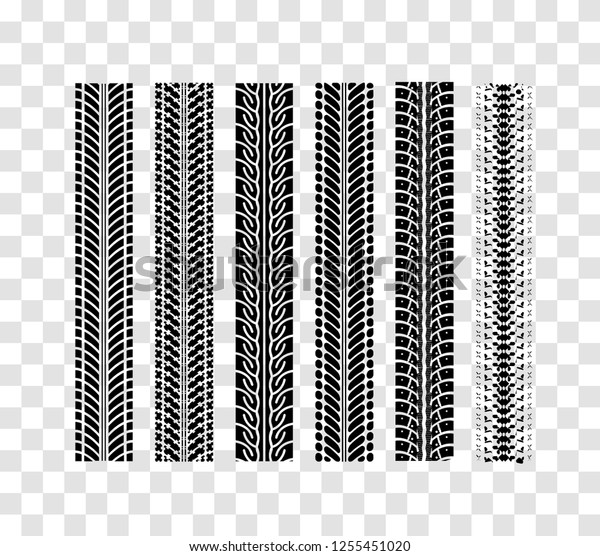 Tire tracks collection. Vector illustration on
checkered background