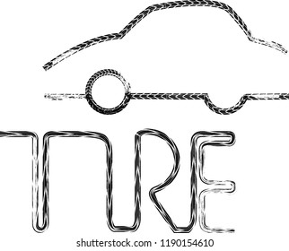 Tire Tracks . Dirty Grunge Vector Print Textured Set . Tire Car Logo . Tyre Discount . Vector