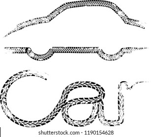 Tire Tracks . Dirty Grunge Vector Print Textured Set . Tire Car Logo . Tyre Discount . Vector