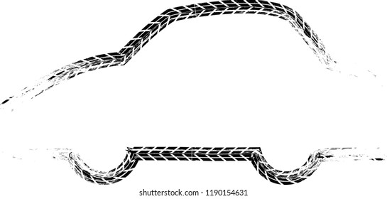 Tire Tracks . Dirty Grunge Vector Print Textured Set . Tire Car Logo . Tyre Discount . Vector