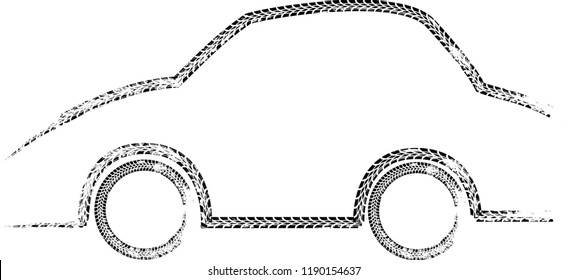 Tire Tracks . Dirty Grunge Vector Print Textured Set . Tire Car Logo . Tyre Discount . Vector