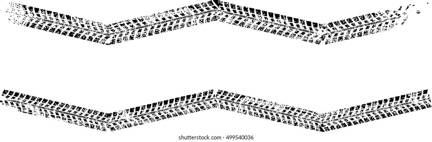 Tire Tracks . Dirty Grunge Vector Print Textured Set . Car tread silhouette.