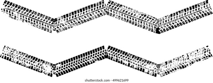 Tire Tracks . Dirty Grunge Vector Print Textured Set . Car tread silhouette.
