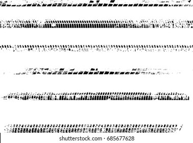 Tire Tracks . Dirty Grunge Vector Print Textured Set .