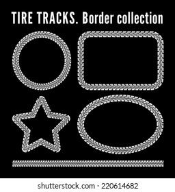 Tire tracks frame set. Vector illustration on black background