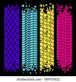 Tire tracks with grunge texture. Rubber, transportation or speed print. Vector illustration