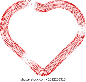 Tire tracks in heart form. Car thread silhouette. Vector illustration.