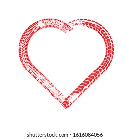 Tire tracks in heart form. Car thread silhouette. Vector illustration.
