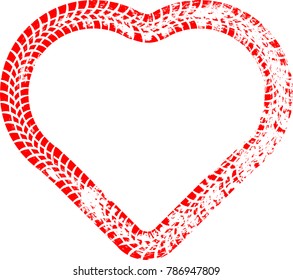 Tire tracks in heart form. Car thread silhouette. Vector illustration.
