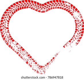 Tire tracks in heart form. Car thread silhouette. Vector illustration.