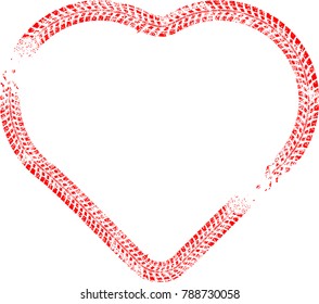 Tire tracks in heart form. Car thread silhouette. Vector illustration.