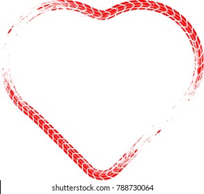 Tire tracks in heart form. Car thread silhouette. Vector illustration.